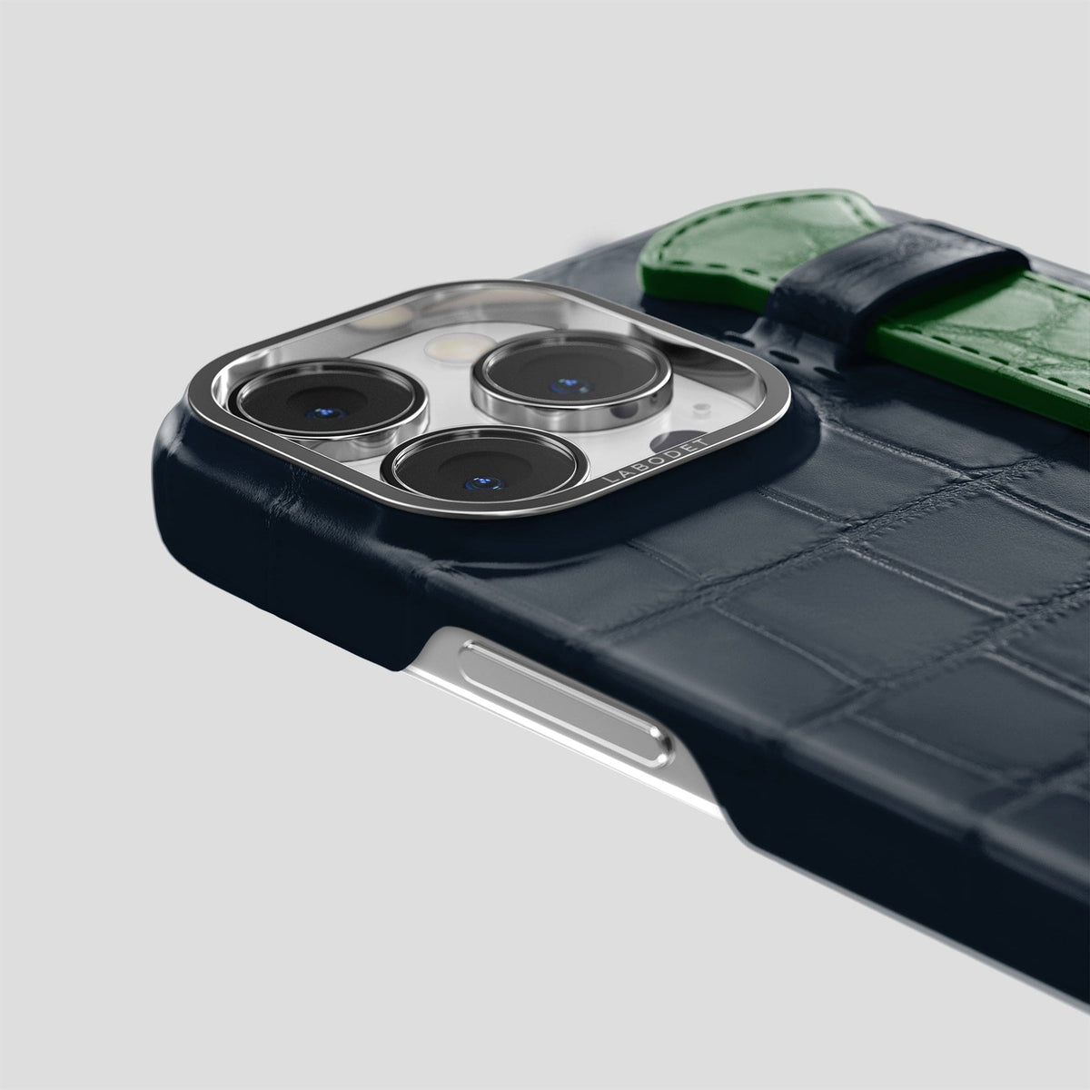 Navy-Blue-Green iPhone 13 Pro Max Strap Case Alligator with Steel Metal -5 | Navy-Blue-Green-Steel