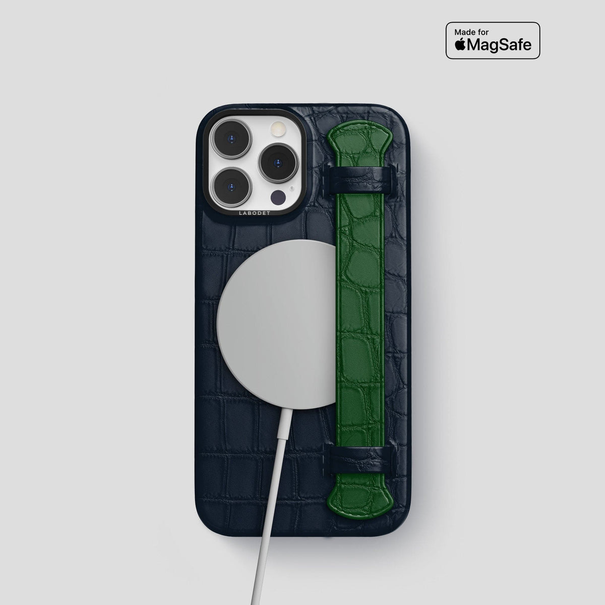 Navy-Blue-Green iPhone 13 Pro Strap Case Alligator with Black Metal -4 | Navy-Blue-Green-Black