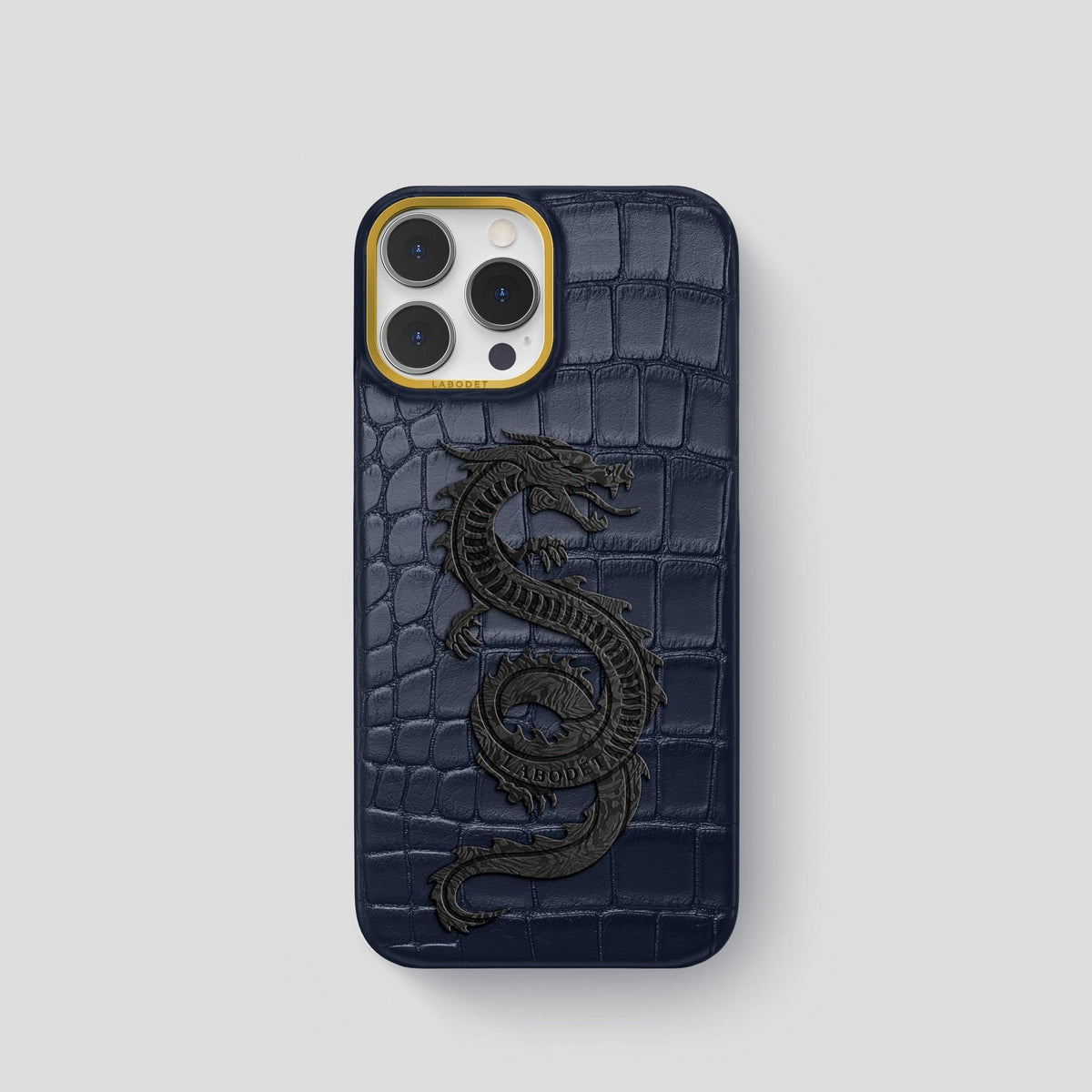 Navy Blue iPhone 13 Pro Classic Case Alligator with Gold Metal -1 | Navy-Blue-Gold