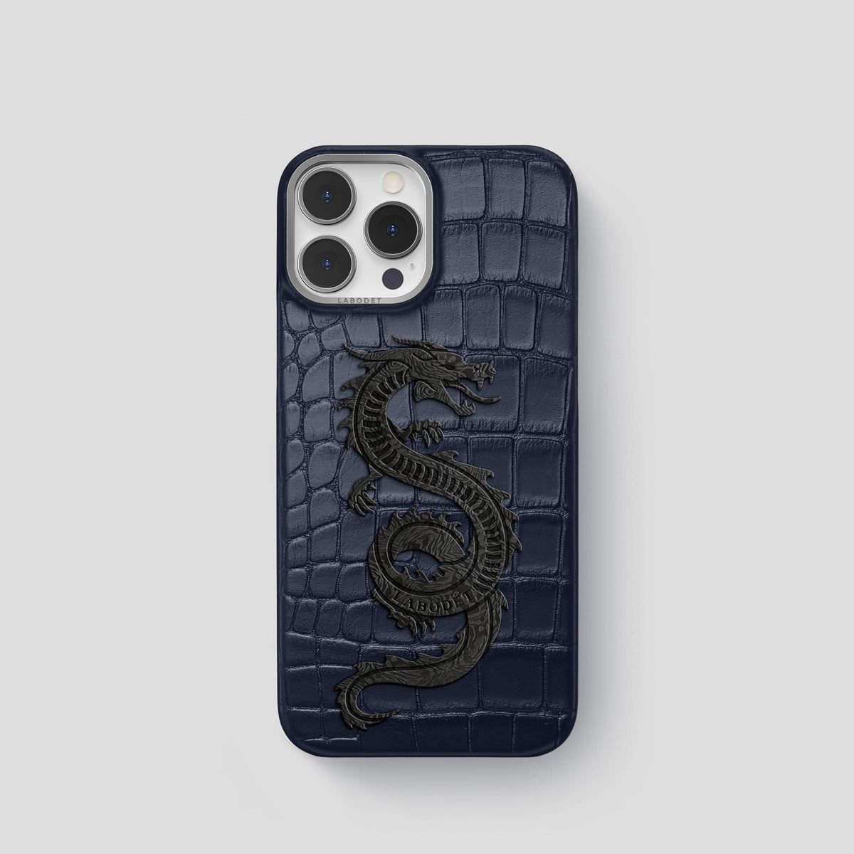 Navy Blue iPhone 13 Pro Classic Case Alligator with Steel Metal -1 | Navy-Blue-Steel