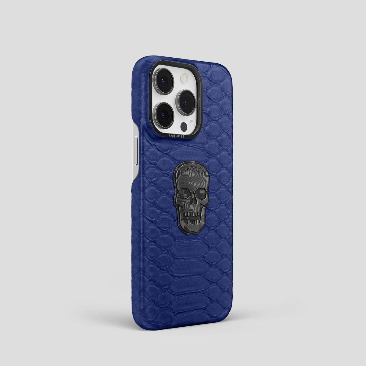 Navy Blue iPhone 13 Pro Classic Case Python with Black Metal -2 | Navy-Blue-Black