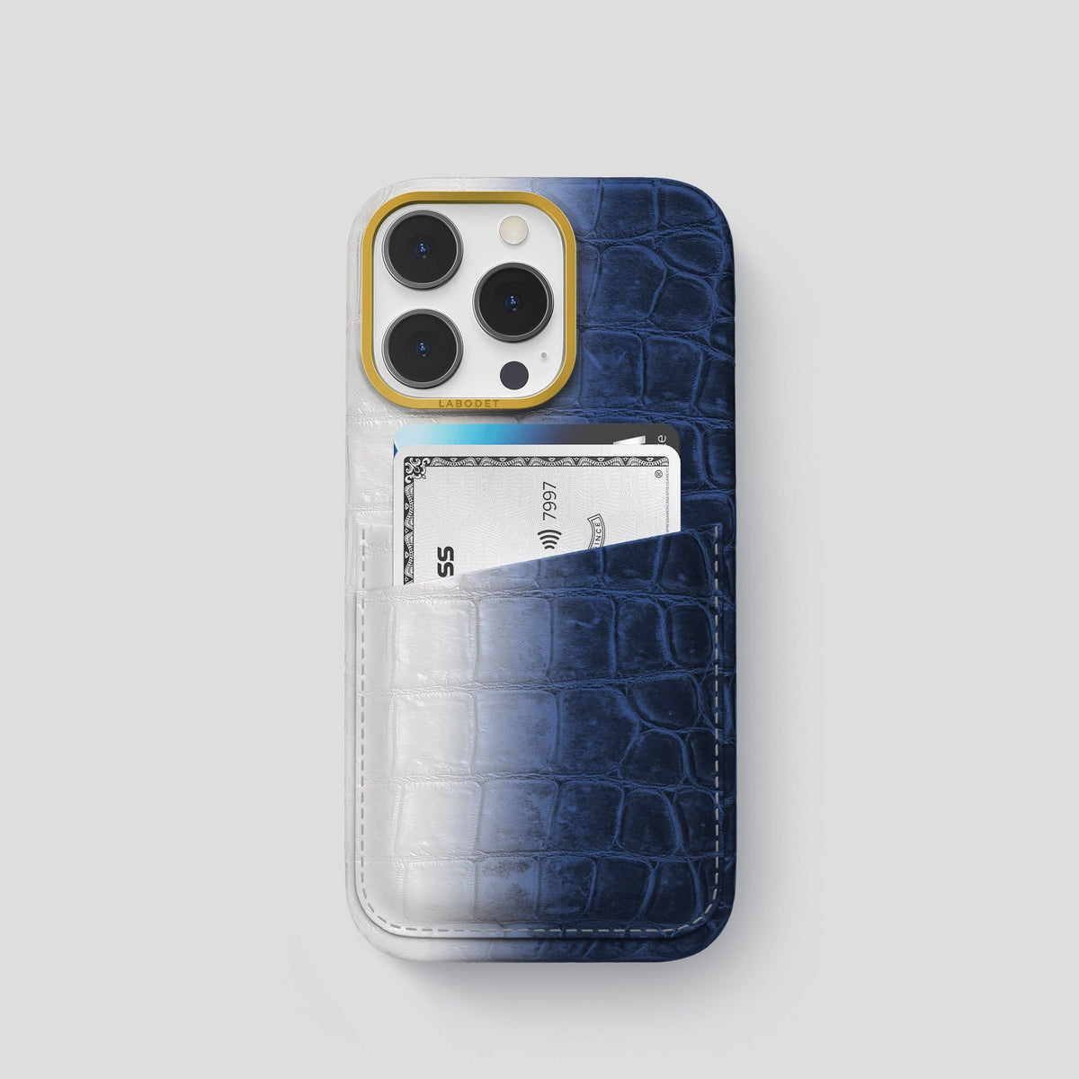 Navy Blue iPhone 13 Pro Himalaya Card Case with Gold Metal -1 | Navy-Blue-Gold