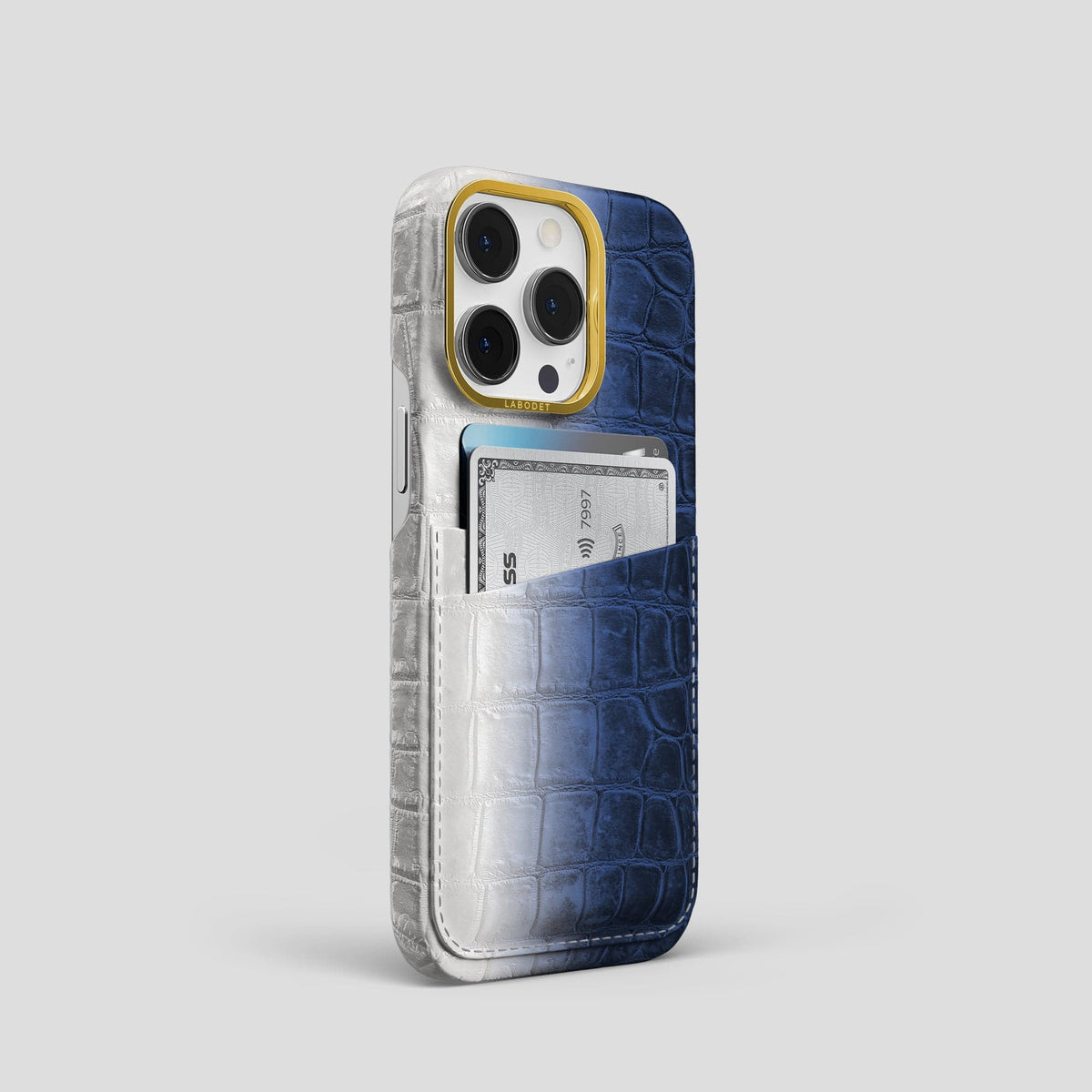 Navy Blue iPhone 13 Pro Himalaya Card Case with Gold Metal -2 | Navy-Blue-Gold