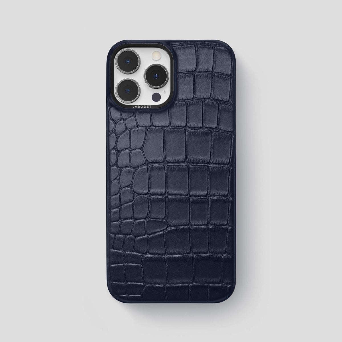 Navy Blue iPhone 13 Pro Max Classic Case Alligator with Black Metal -1 | Navy-Blue-Black