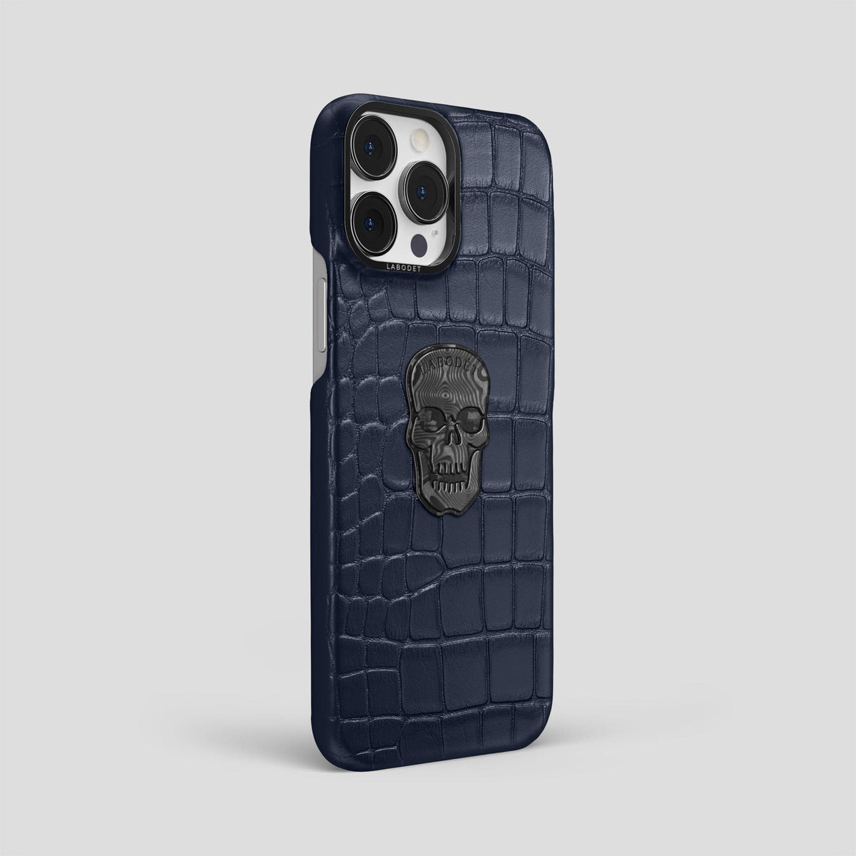 Navy Blue iPhone 13 Pro Max Classic Case Alligator with Black Metal -2 | Navy-Blue-Black