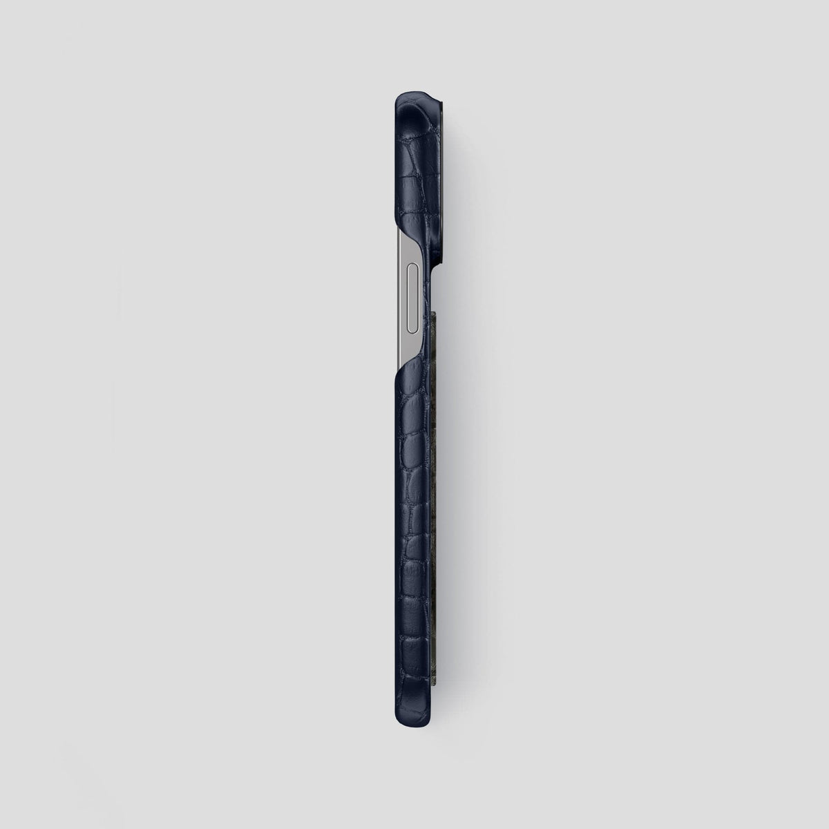 Navy Blue iPhone 13 Pro Max Classic Case Alligator with Black Metal -3 | Navy-Blue-Black
