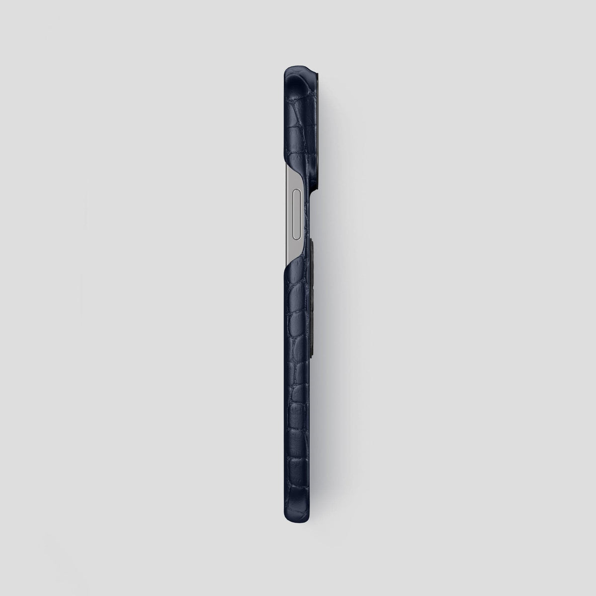 Navy Blue iPhone 13 Pro Max Classic Case Alligator with Black Metal -3 | Navy-Blue-Black
