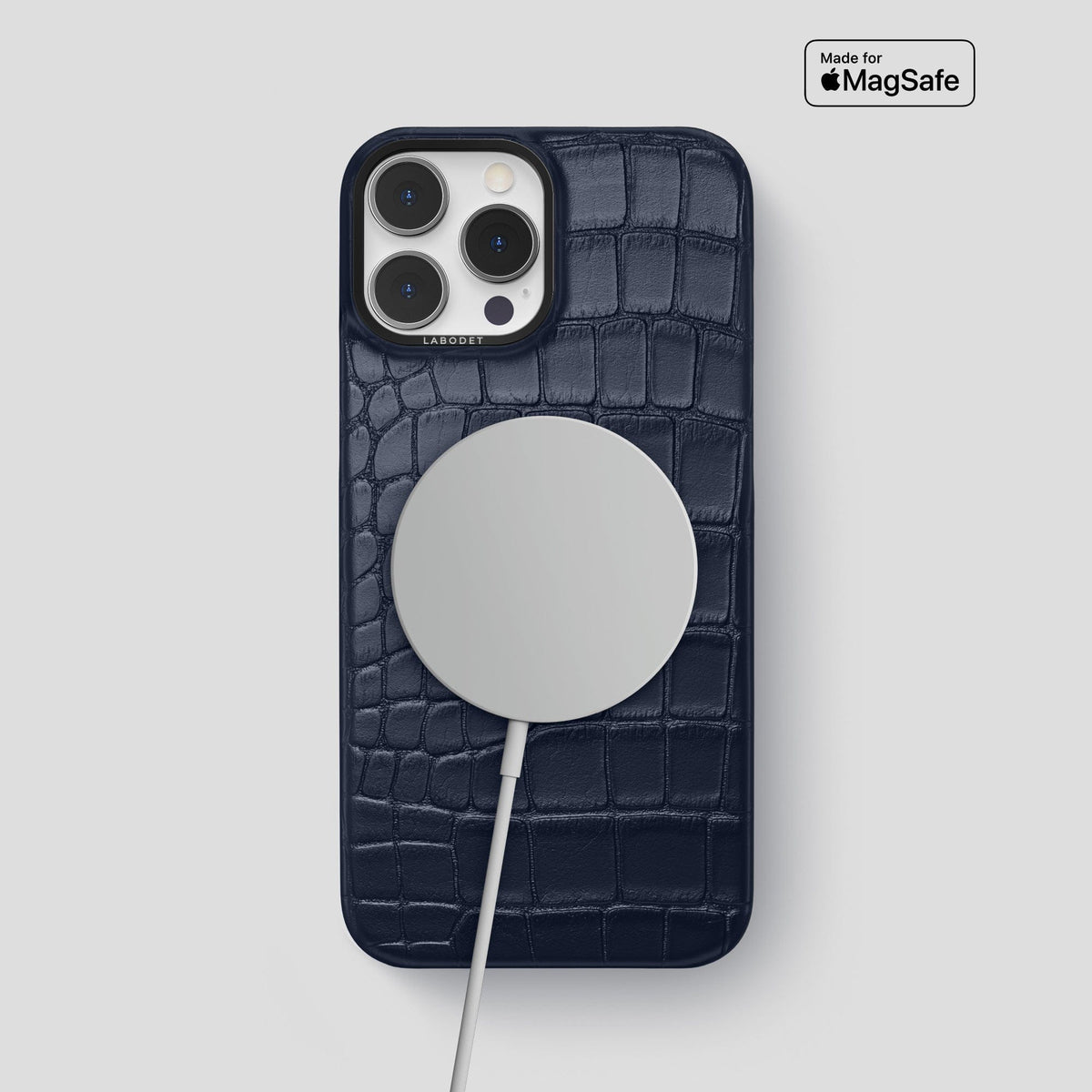 Navy Blue iPhone 13 Pro Max Classic Case Alligator with Black Metal -4 | Navy-Blue-Black