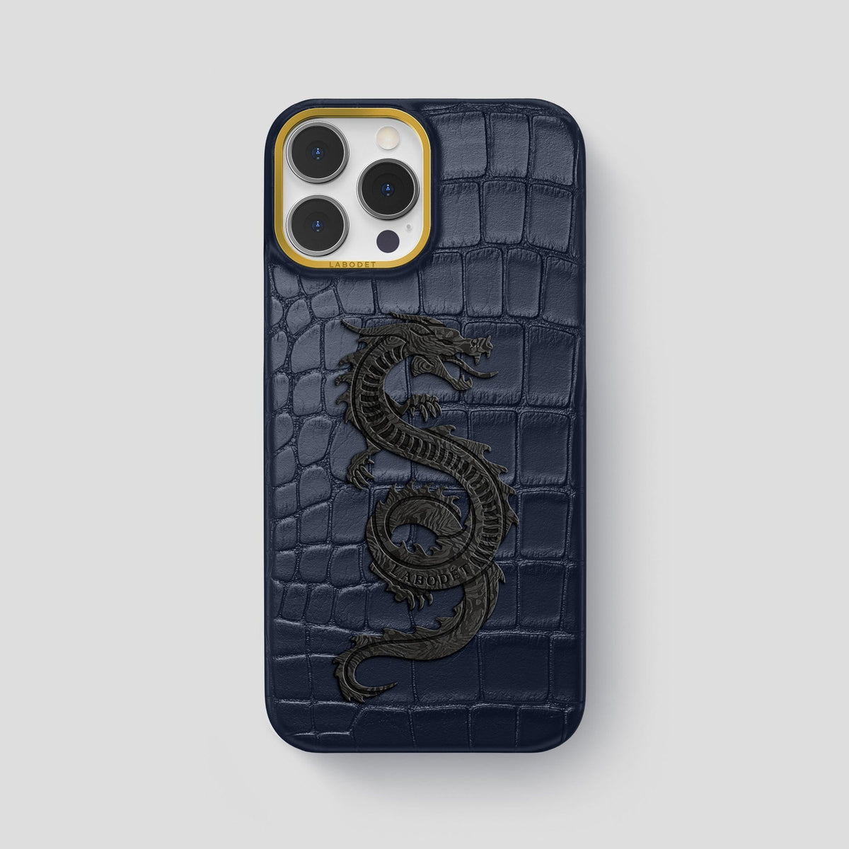 Navy Blue iPhone 13 Pro Max Classic Case Alligator with Gold Metal -1 | Navy-Blue-Gold