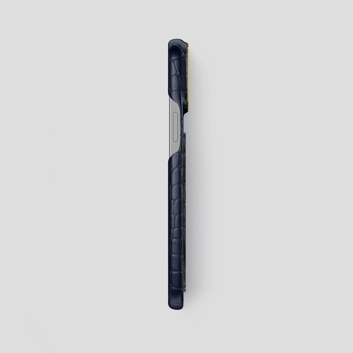 Navy Blue iPhone 13 Pro Max Classic Case Alligator with Gold Metal -3 | Navy-Blue-Gold