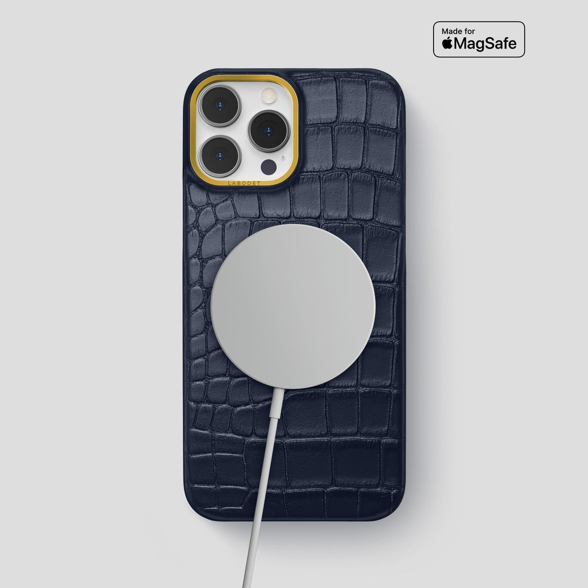 Navy Blue iPhone 13 Pro Max Classic Case Alligator with Gold Metal -4 | Navy-Blue-Gold