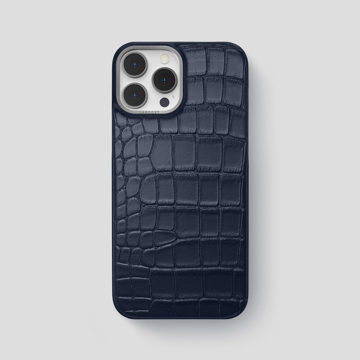 Navy Blue iPhone 13 Pro Max Classic Case Alligator with Steel Metal -1 | Navy-Blue-Steel