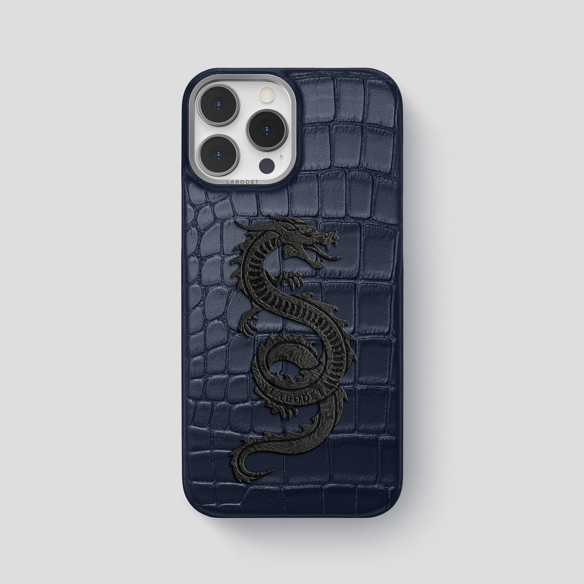 Navy Blue iPhone 13 Pro Max Classic Case Alligator with Steel Metal -1 | Navy-Blue-Steel