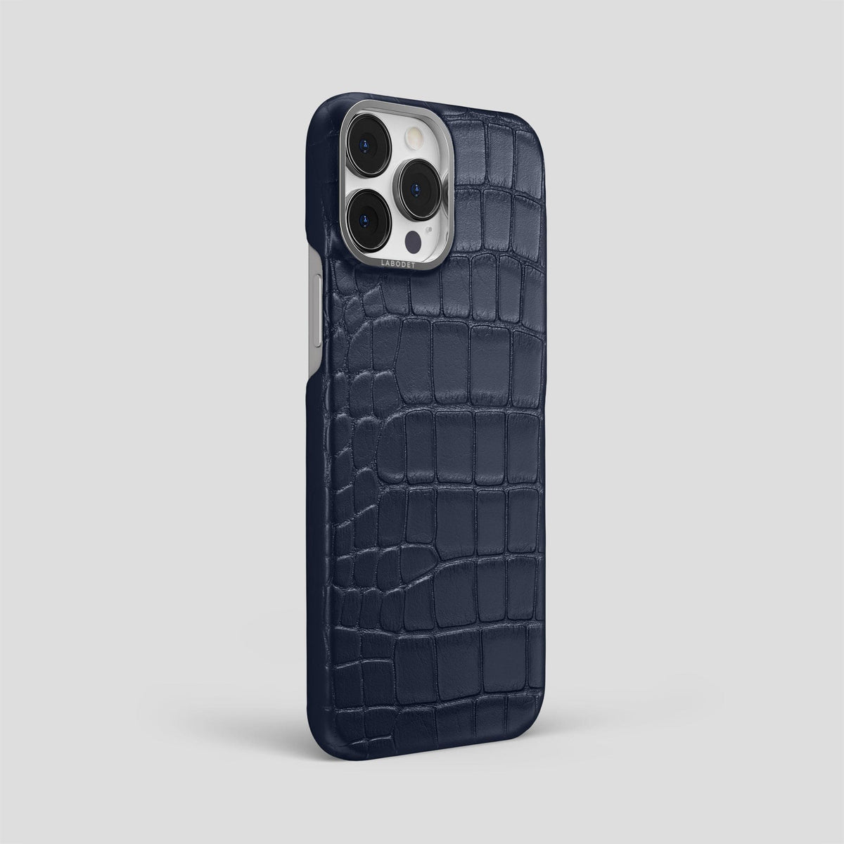 Navy Blue iPhone 13 Pro Max Classic Case Alligator with Steel Metal -2 | Navy-Blue-Steel