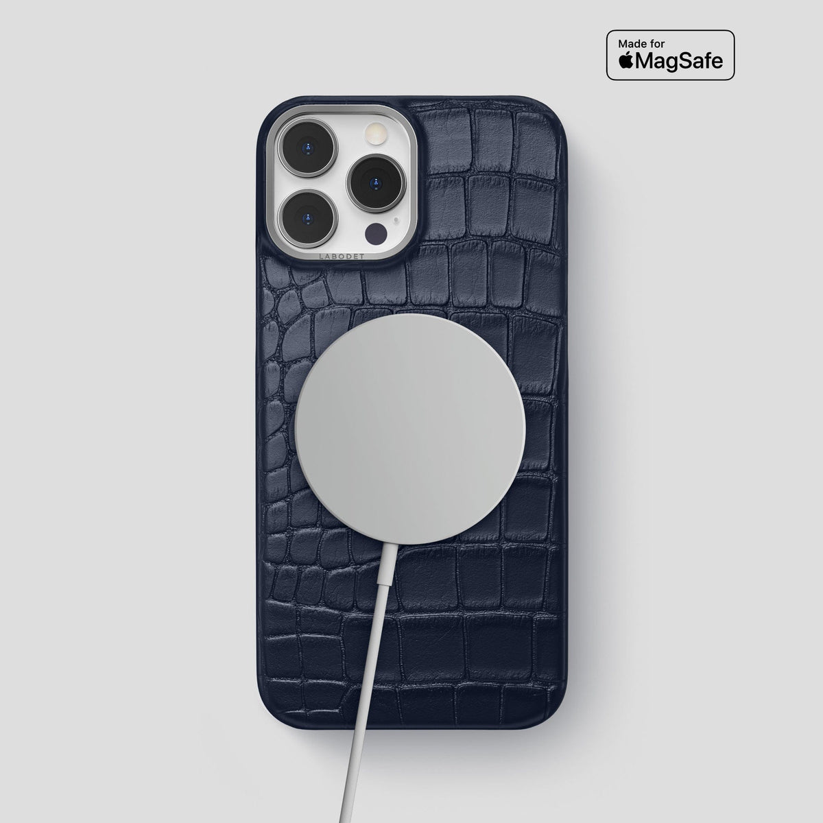 Navy Blue iPhone 13 Pro Max Classic Case Alligator with Steel Metal -4 | Navy-Blue-Steel