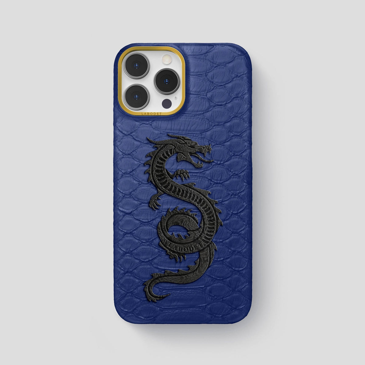 Navy Blue iPhone 13 Pro Max Classic Case Python with Gold Metal -1 | Navy-Blue-Gold