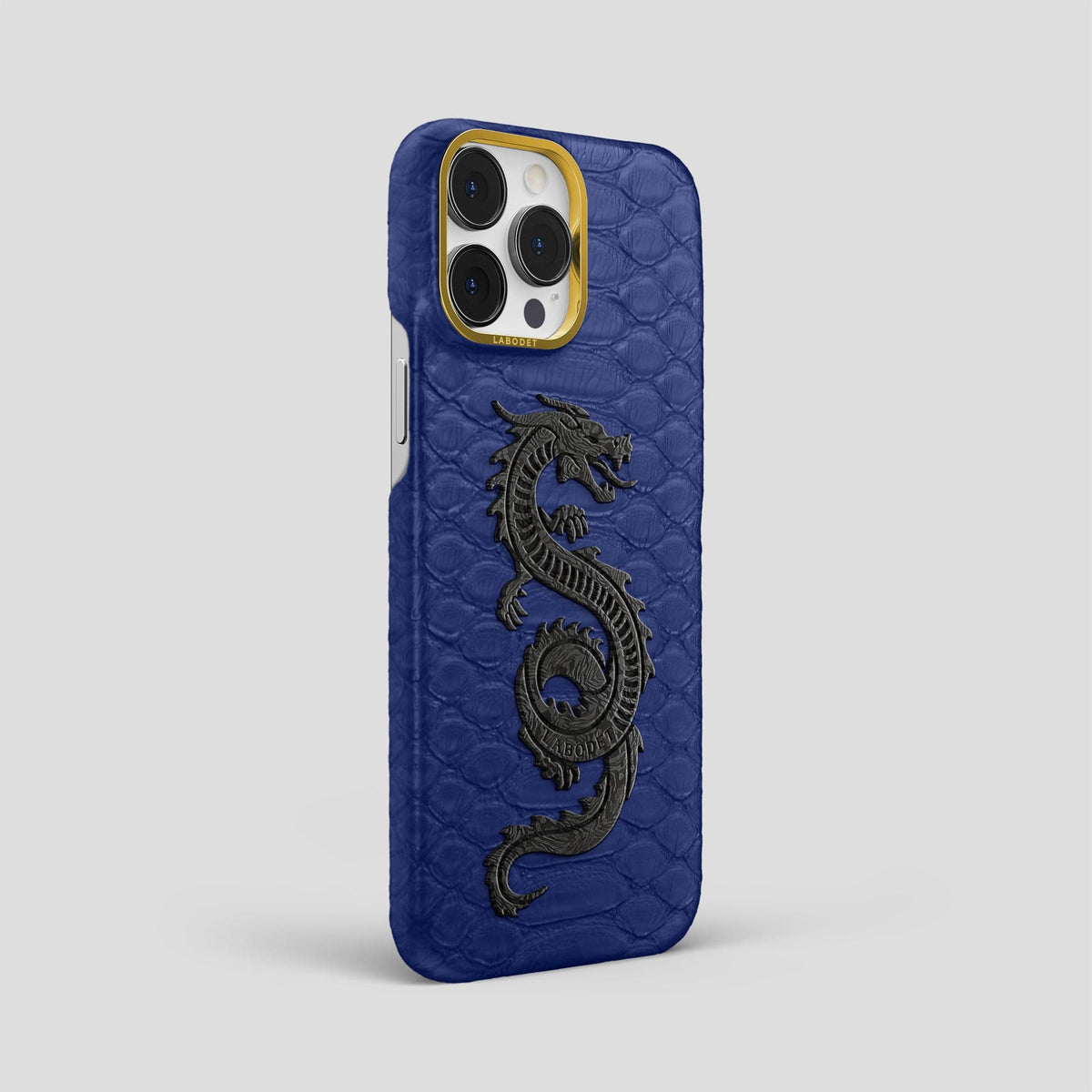 Navy Blue iPhone 13 Pro Max Classic Case Python with Gold Metal -2 | Navy-Blue-Gold