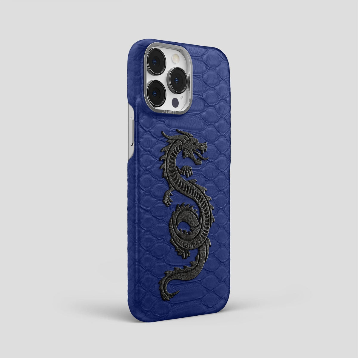 Navy Blue iPhone 13 Pro Max Classic Case Python with Steel Metal -2 | Navy-Blue-Steel