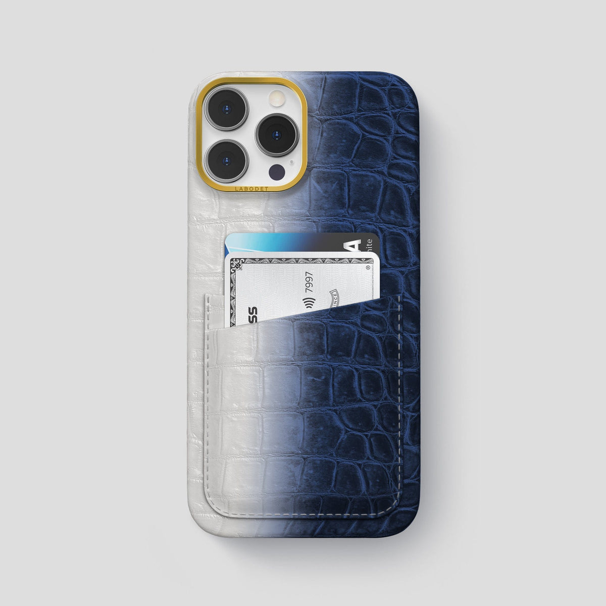 Navy Blue iPhone 13 Pro Max Himalaya Card Case with Gold Metal -1 | Navy-Blue-Gold