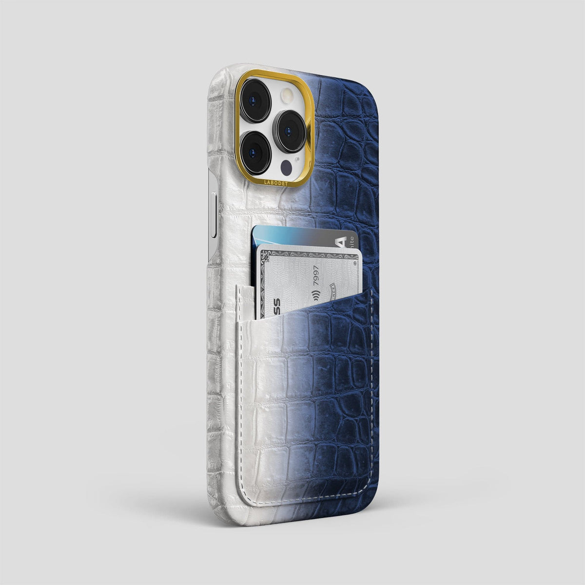 Navy Blue iPhone 13 Pro Max Himalaya Card Case with Gold Metal -2 | Navy-Blue-Gold