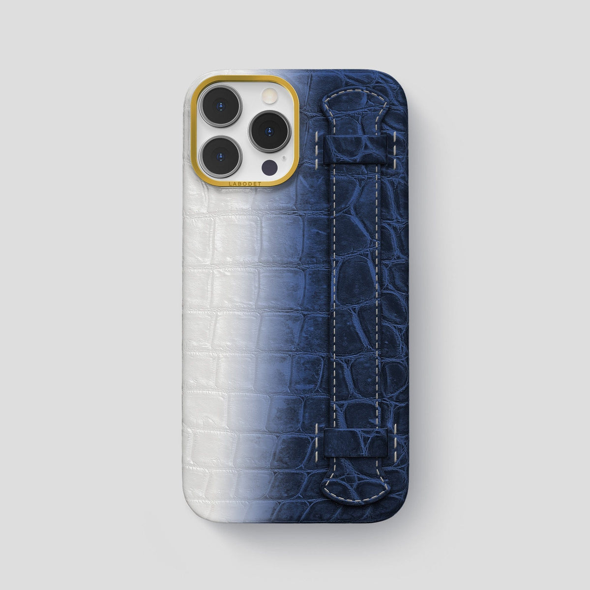 Navy Blue iPhone 13 Pro Max Himalaya Strap Case with Gold Metal -1 | Navy-Blue-Gold