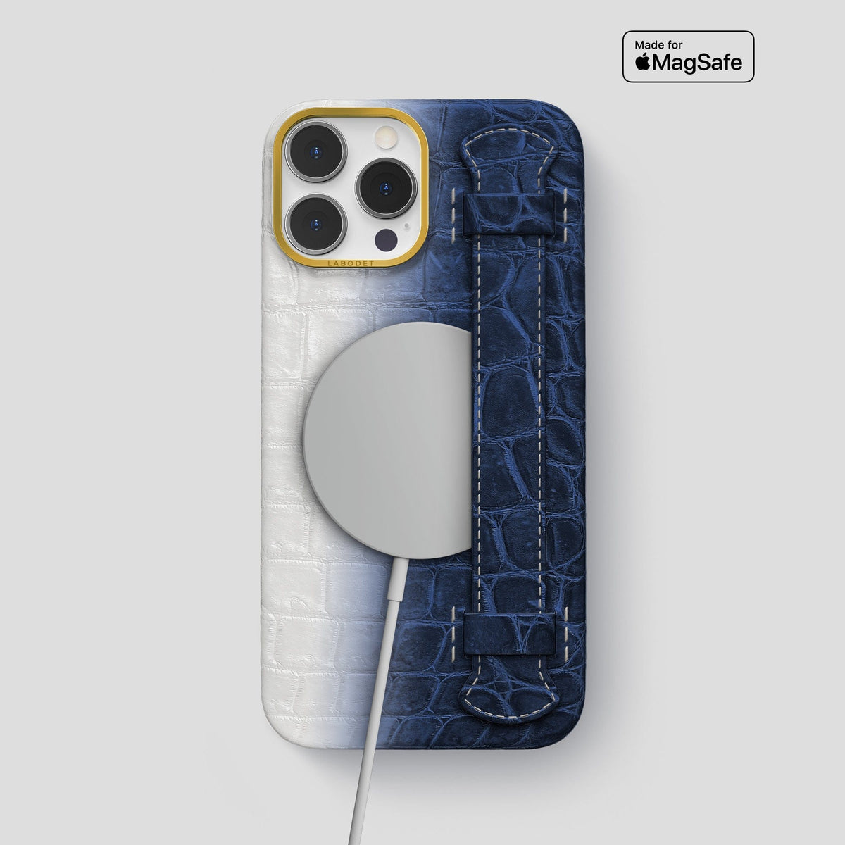 Navy Blue iPhone 13 Pro Max Himalaya Strap Case with Gold Metal -5 | Navy-Blue-Gold