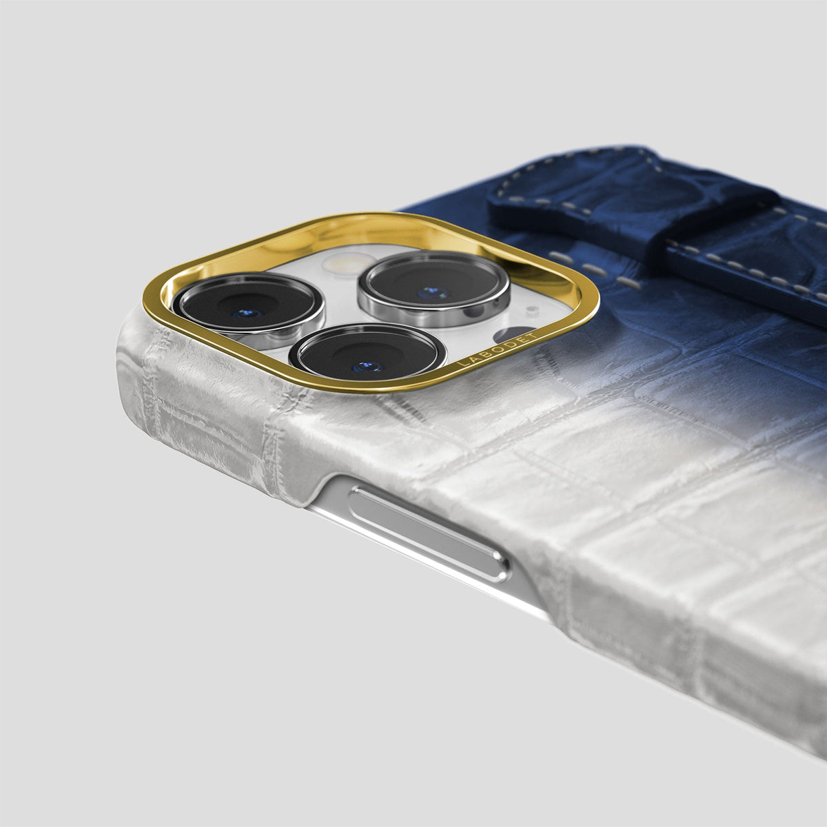 Navy Blue iPhone 13 Pro Max Himalaya Strap Case with Gold Metal -6 | Navy-Blue-Gold