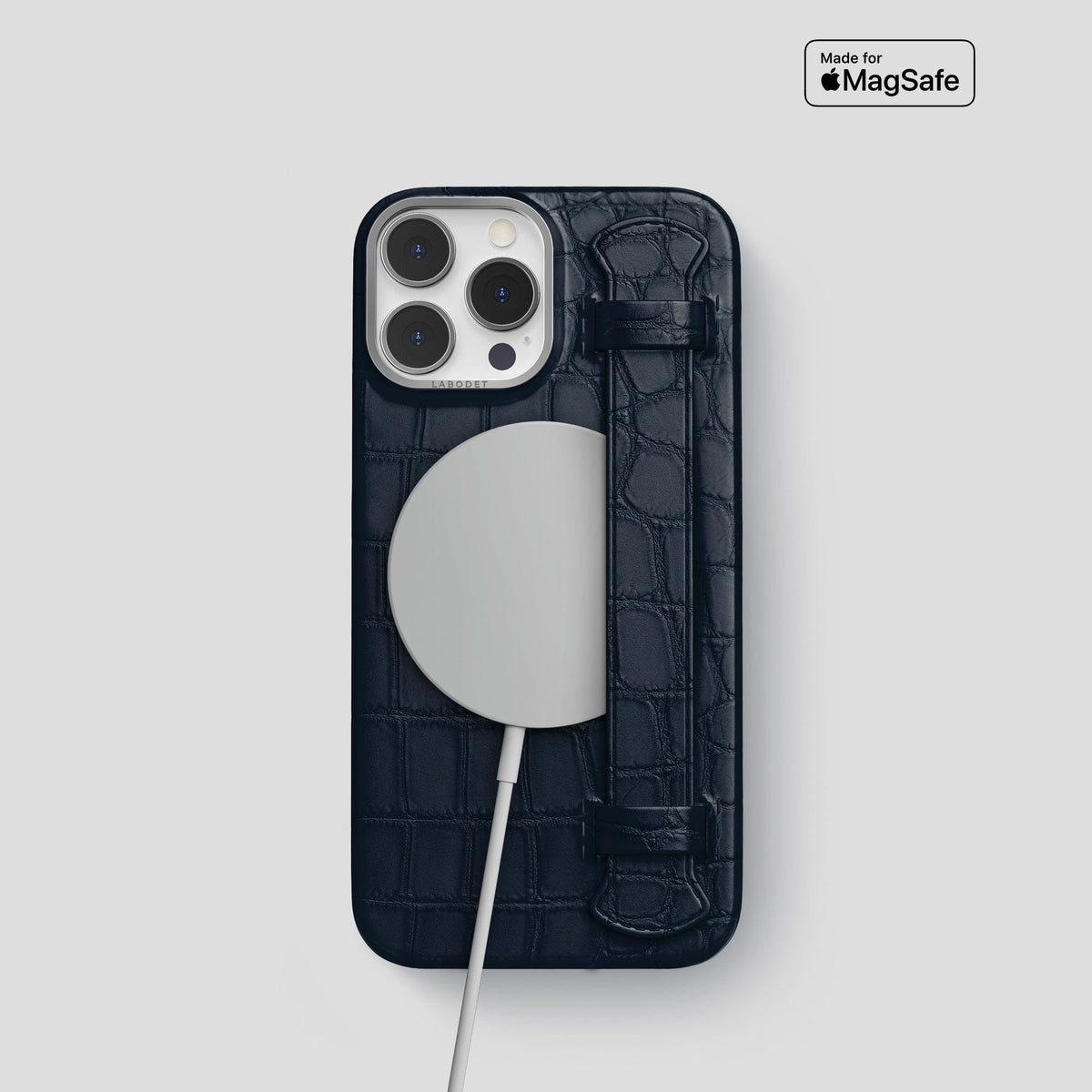 Navy Blue iPhone 13 Pro Strap Case Alligator with Steel Metal -4 | Navy-Blue-Steel