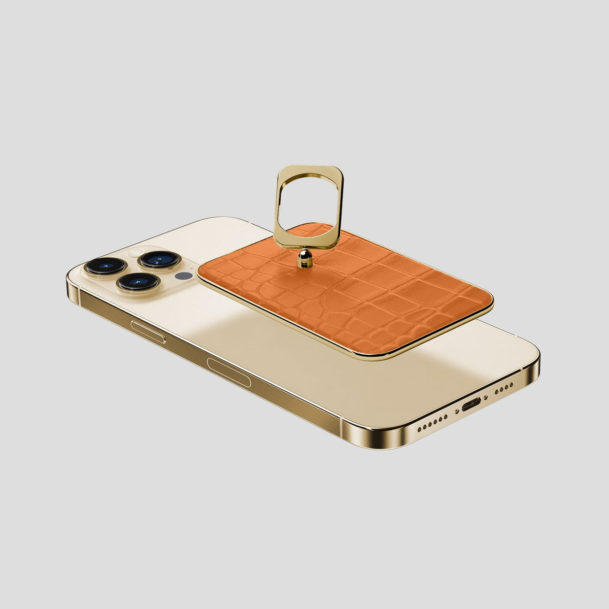 Orange MagSafe Ring iPhone 13 Pro Max Alligator with Gold Metal -4 | Orange-Gold