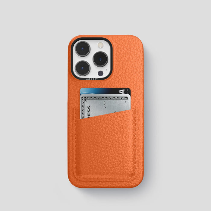 Orange iPhone 13 Pro Card Case Calf with Black Metal -1 | Orange-Black