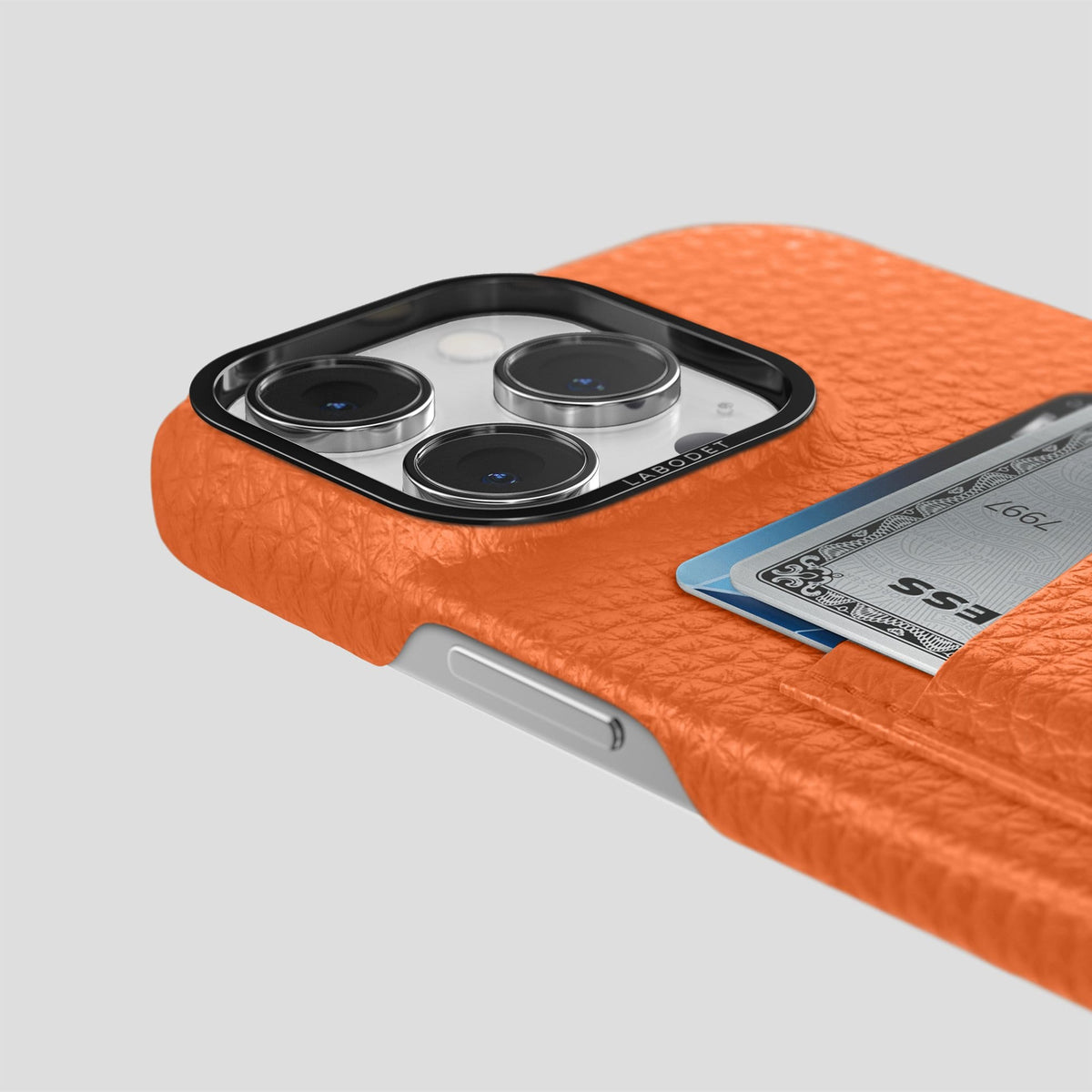 Orange iPhone 13 Pro Card Case Calf with Black Metal -5 | Orange-Black