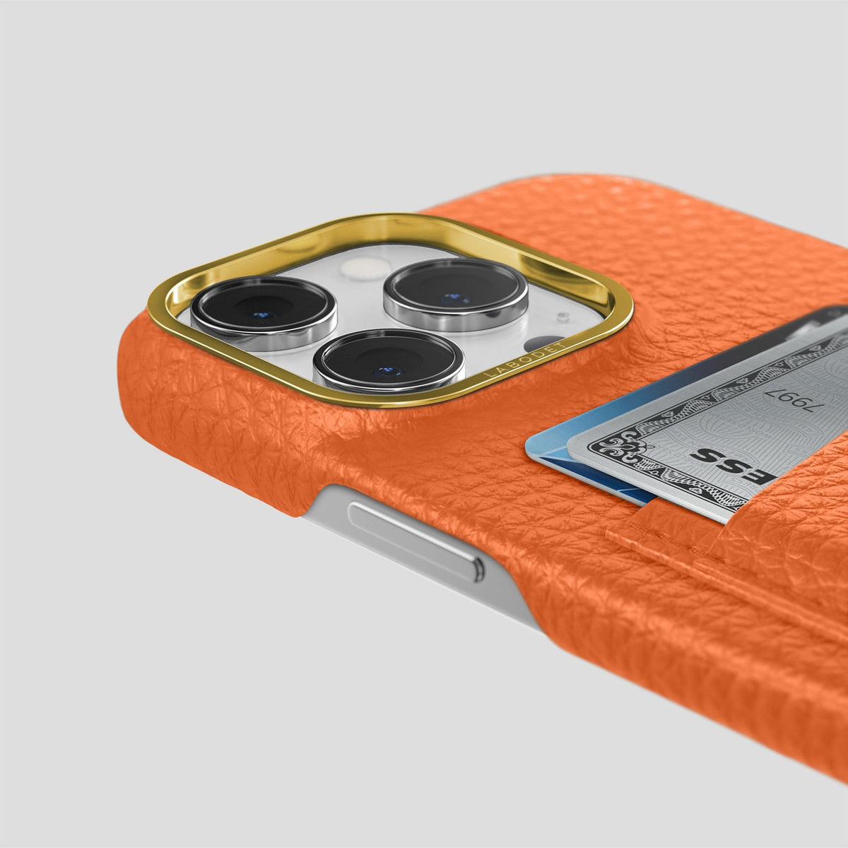 Orange iPhone 13 Pro Card Case Calf with Gold Metal -5 | Orange-Gold