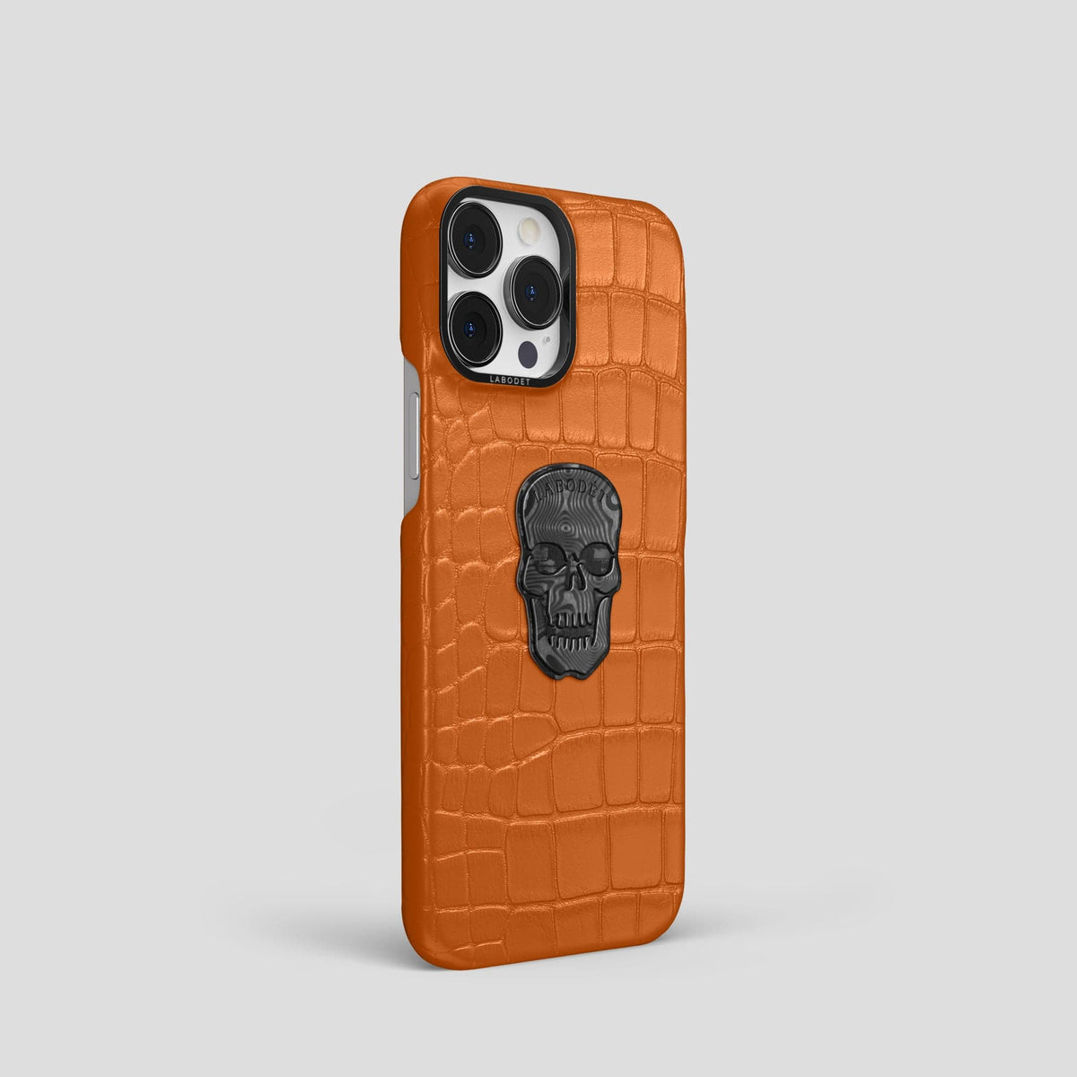 Orange iPhone 13 Pro Classic Case Alligator with Black Metal -2 | Orange-Black