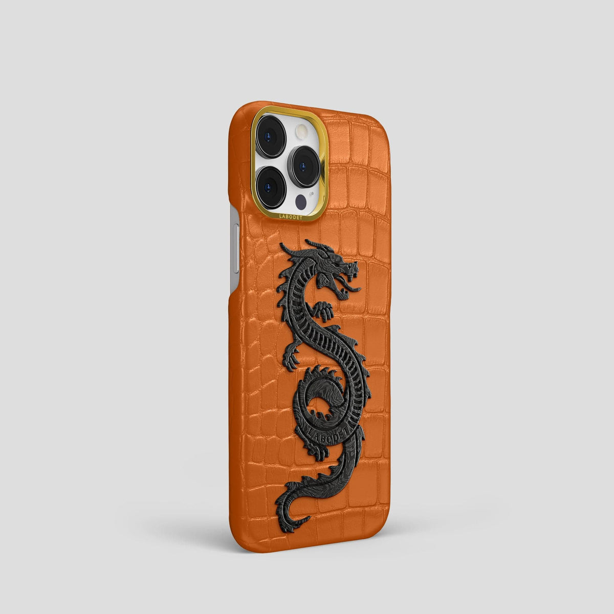 Orange iPhone 13 Pro Classic Case Alligator with Gold Metal -2 | Orange-Gold