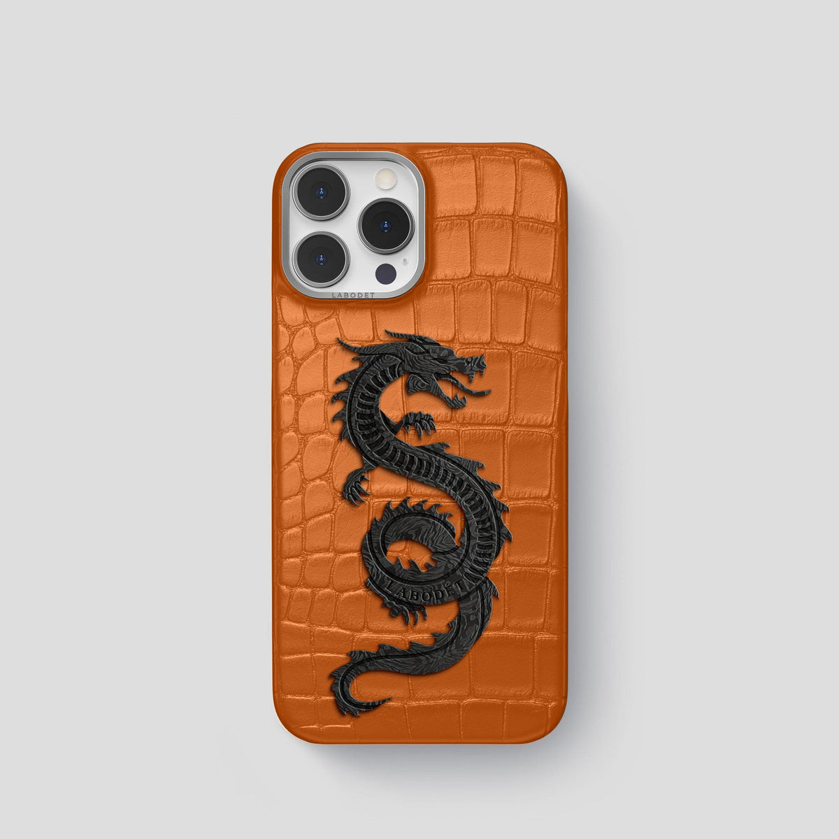 Orange iPhone 13 Pro Classic Case Alligator with Steel Metal -1 | Orange-Steel