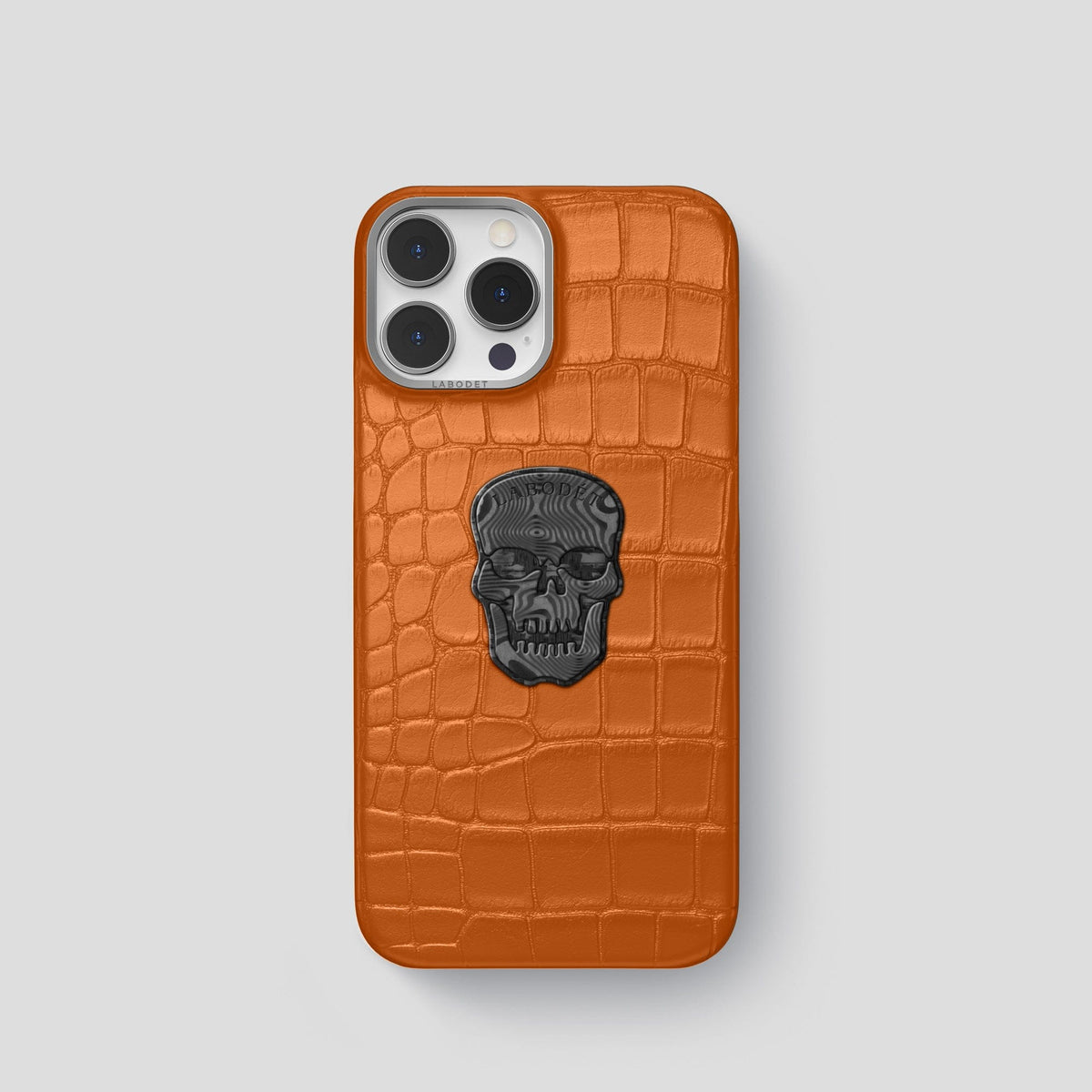 Orange iPhone 13 Pro Classic Case Alligator with Steel Metal -1 | Orange-Steel