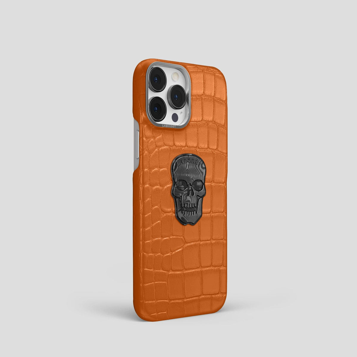 Orange iPhone 13 Pro Classic Case Alligator with Steel Metal -2 | Orange-Steel