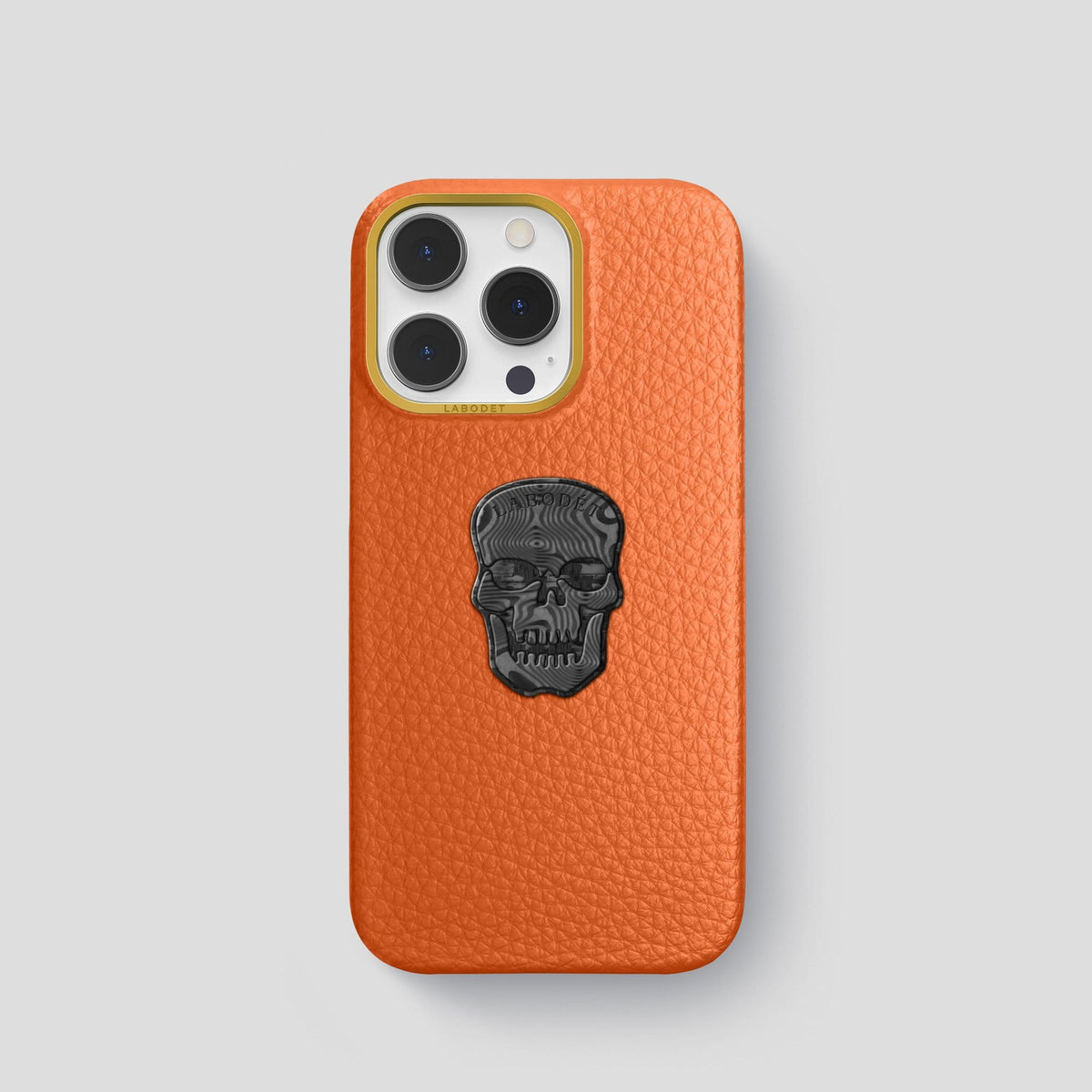 Orange iPhone 13 Pro Classic Case Calf with Gold Metal -1 | Orange-Gold