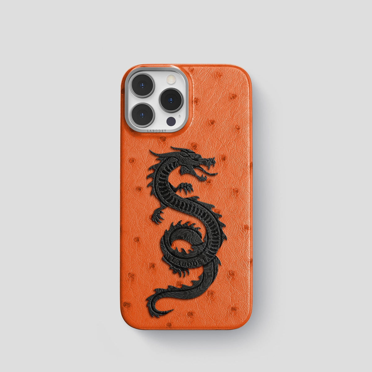 Orange iPhone 13 Pro Classic Case Ostrich with Steel Metal -1 | Orange-Steel