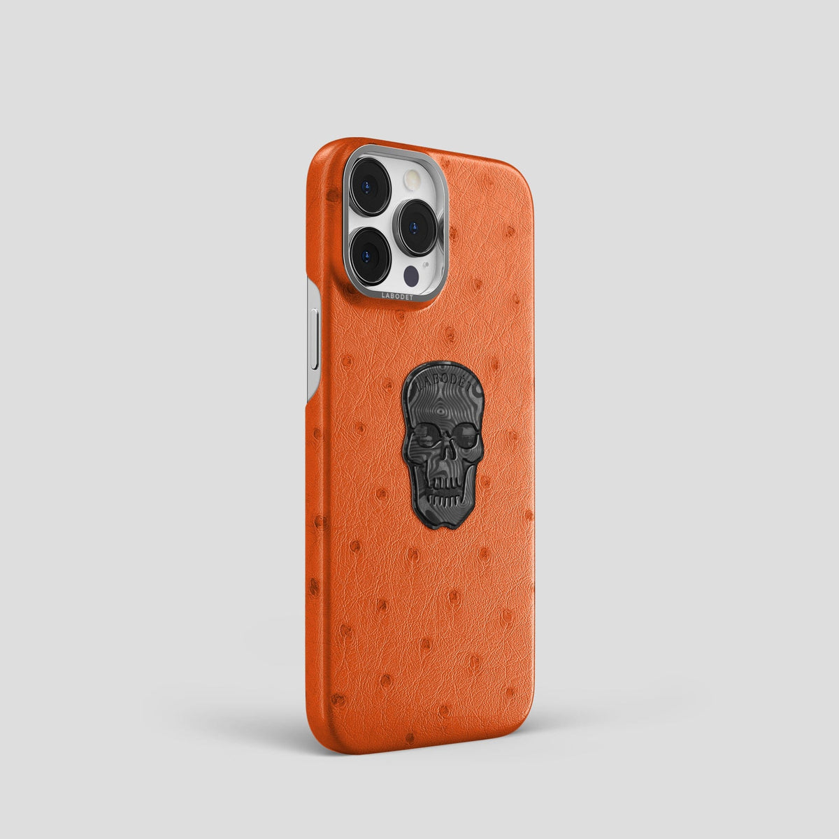 Orange iPhone 13 Pro Classic Case Ostrich with Steel Metal -2 | Orange-Steel