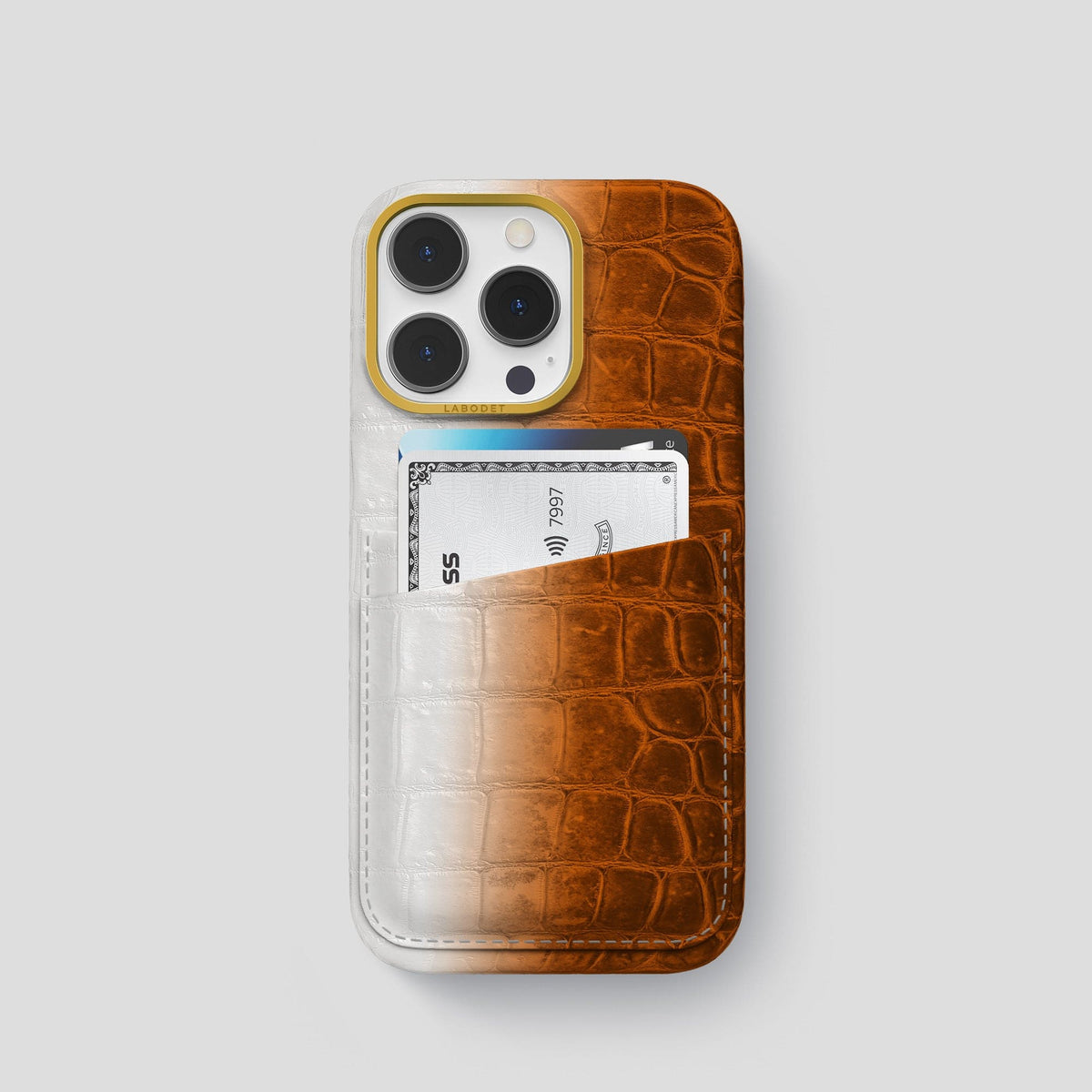 Orange iPhone 13 Pro Himalaya Card Case with Gold Metal -1 | Orange-Gold