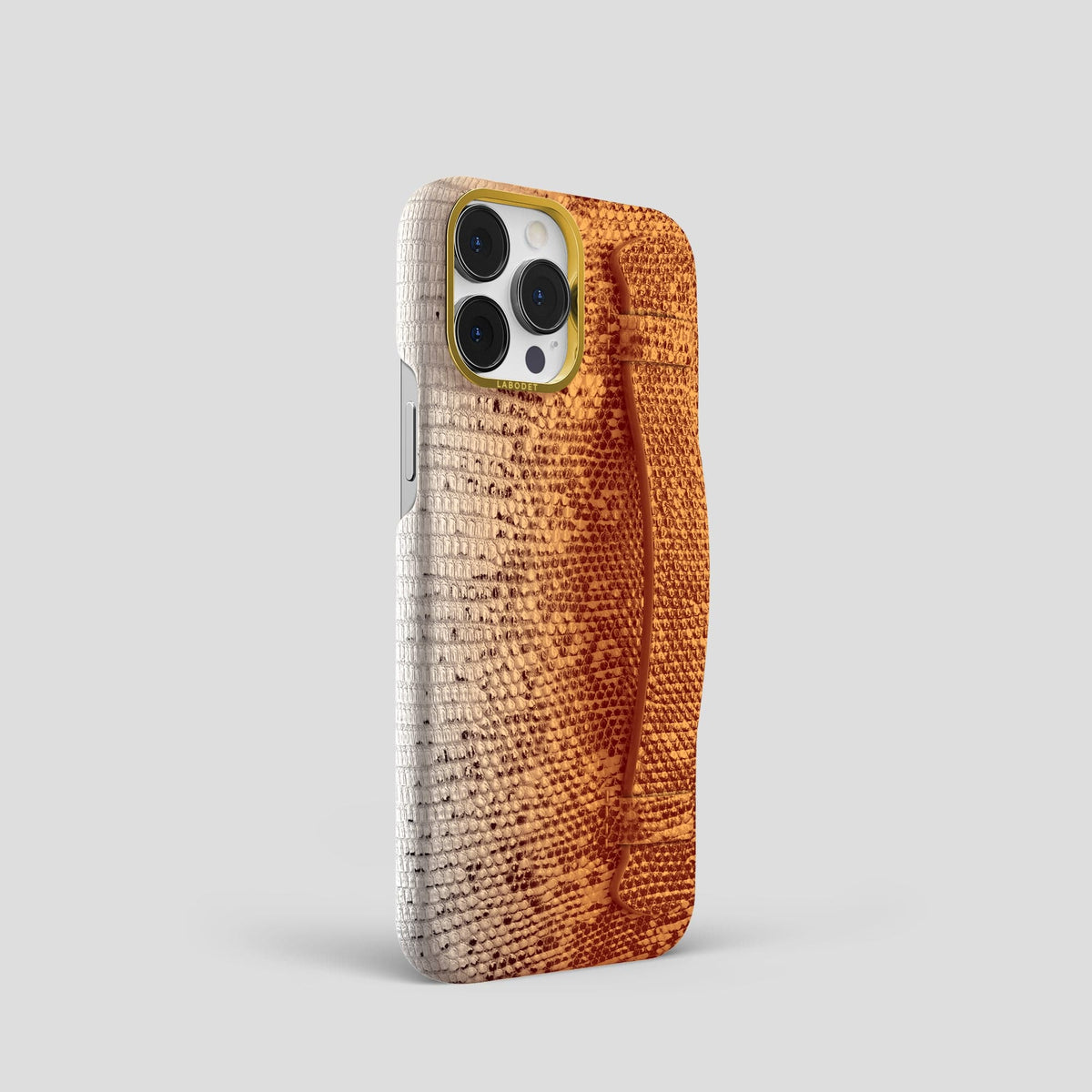 Orange iPhone 13 Pro Himalayan Lizard Strap Case with Gold Metal -2 | Orange-Gold