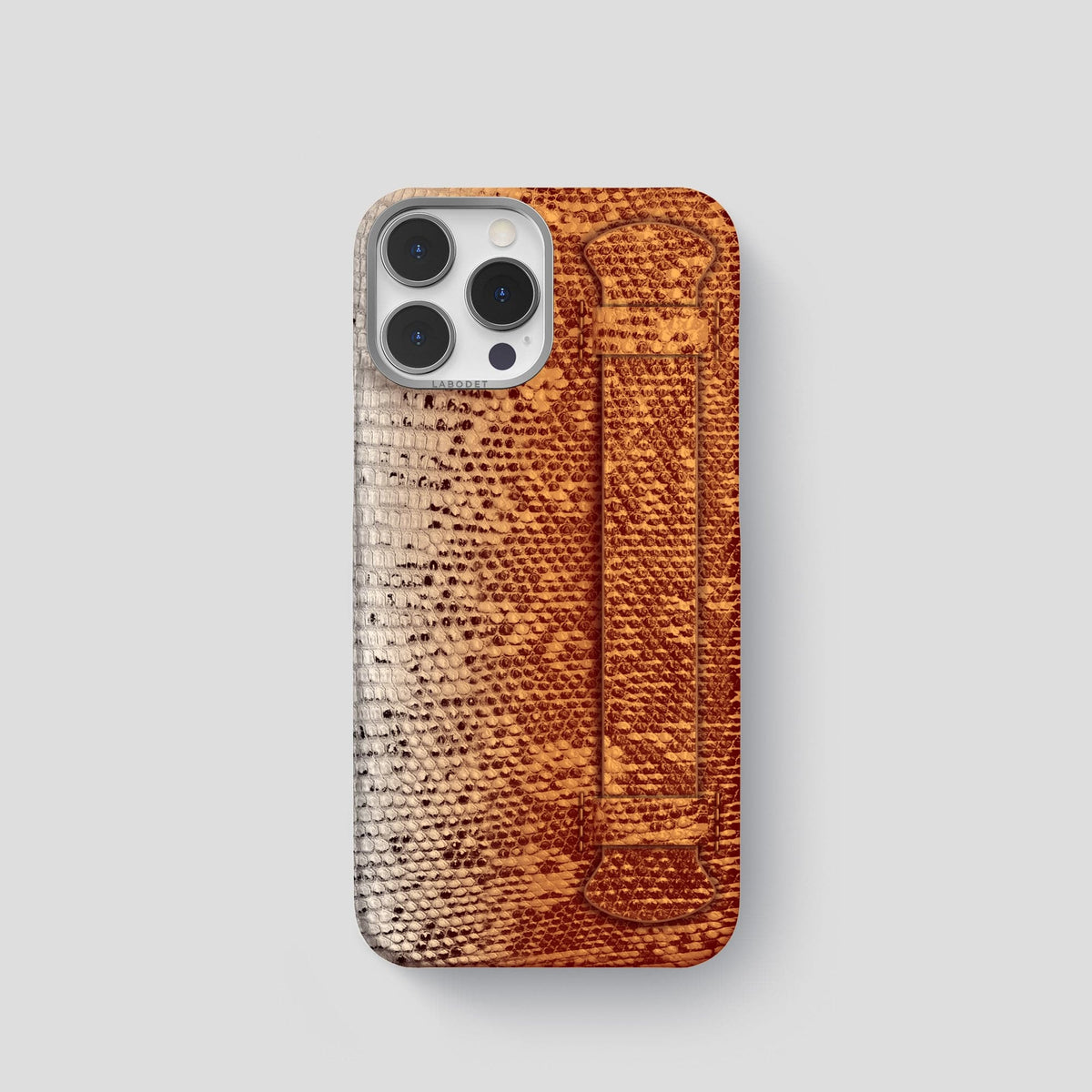 Orange iPhone 13 Pro Himalayan Lizard Strap Case with Steel Metal -1 | Orange-Steel