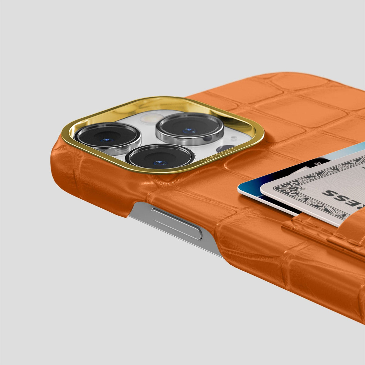 Orange iPhone 13 Pro Max Card Case Alligator with Gold Metal -5 | Orange-Gold