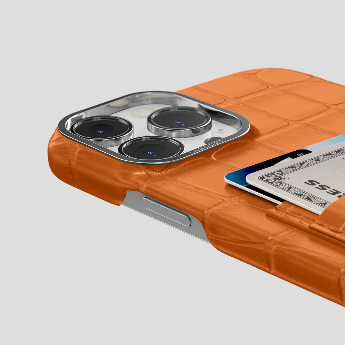 Orange iPhone 13 Pro Max Card Case Alligator with Steel Metal -5 | Orange-Steel