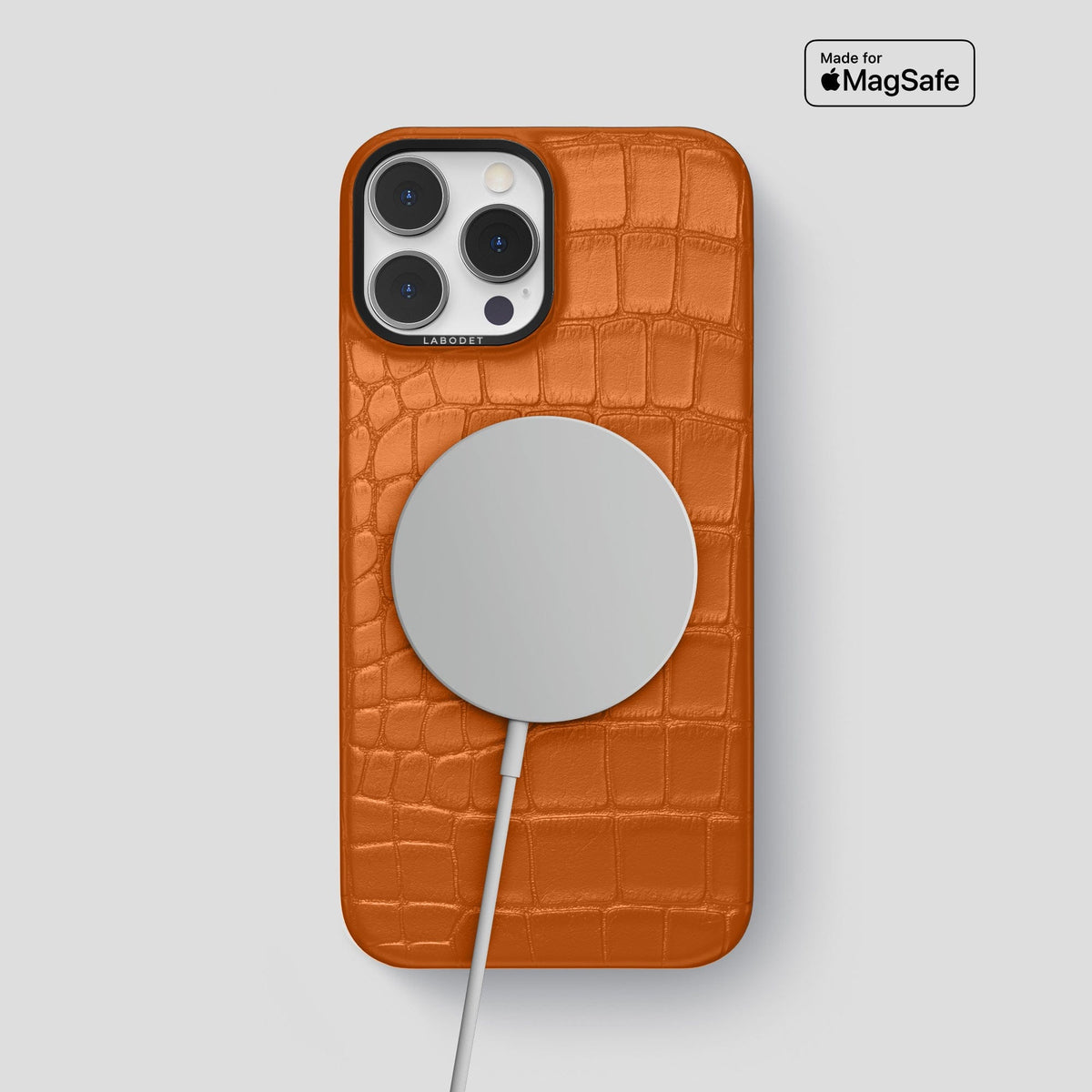Orange iPhone 13 Pro Max Classic Case Alligator with Black Metal -4 | Orange-Black