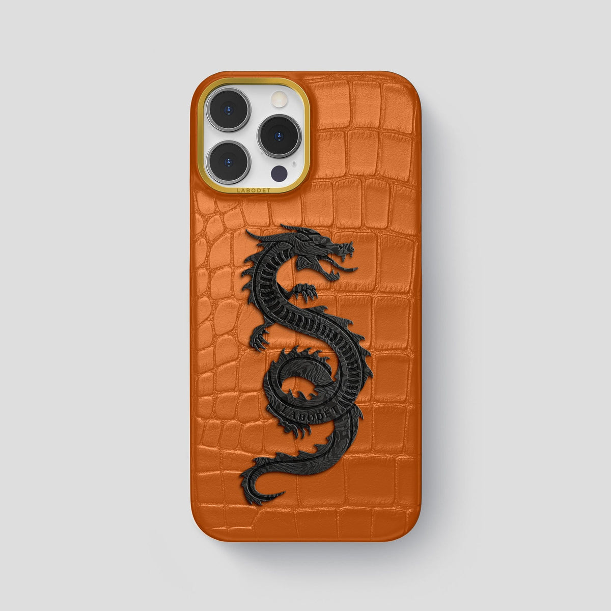 Orange iPhone 13 Pro Max Classic Case Alligator with Gold Metal -1 | Orange-Gold