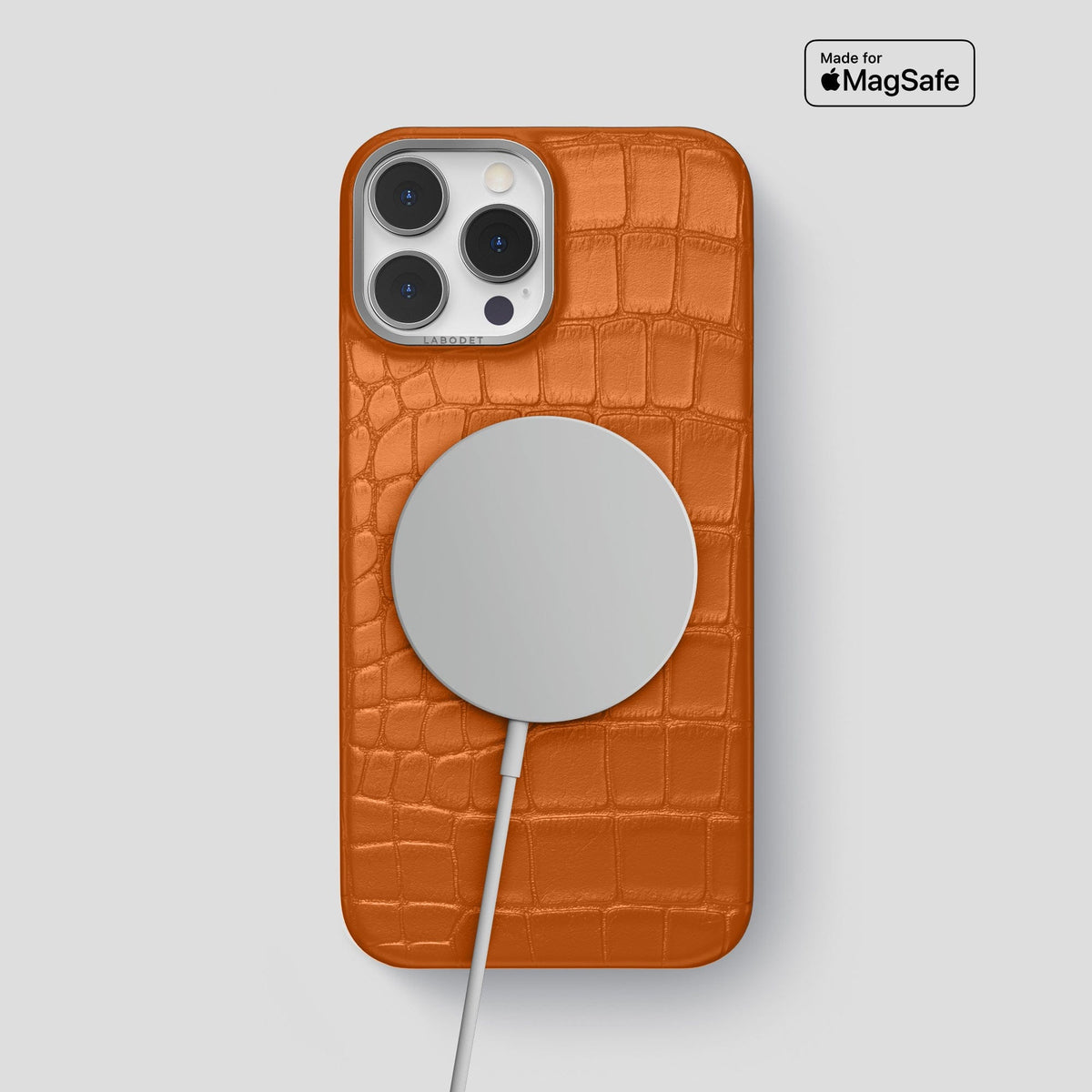 Orange iPhone 13 Pro Max Classic Case Alligator with Steel Metal -4 | Orange-Steel