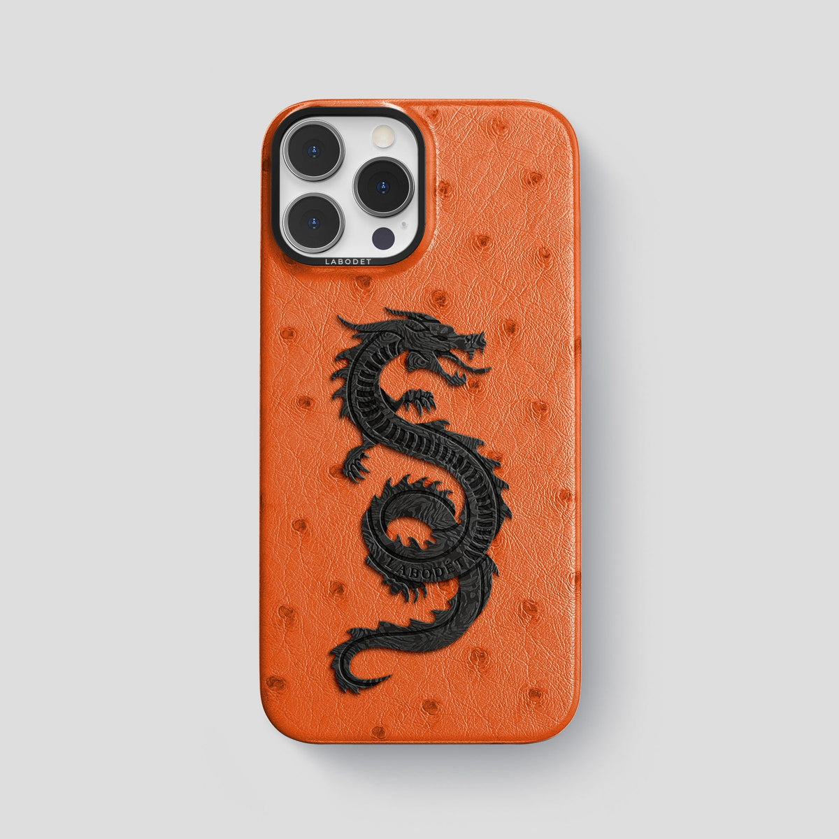 Orange iPhone 13 Pro Max Classic Case Ostrich with Black Metal -1 | Orange-Black