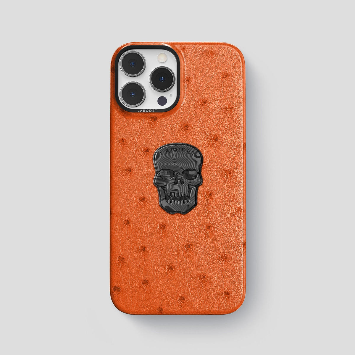 Orange iPhone 13 Pro Classic Case Ostrich with Black Metal -1 | Orange-Black